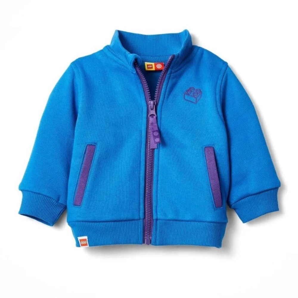 Baby Blue Brick Embroidered Track Zip-Up Sweatshirt